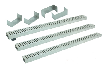 Entwässerungsrinnen Edelstahl superflach Rost Schlitzdesign SET Typ 3, System 35/80